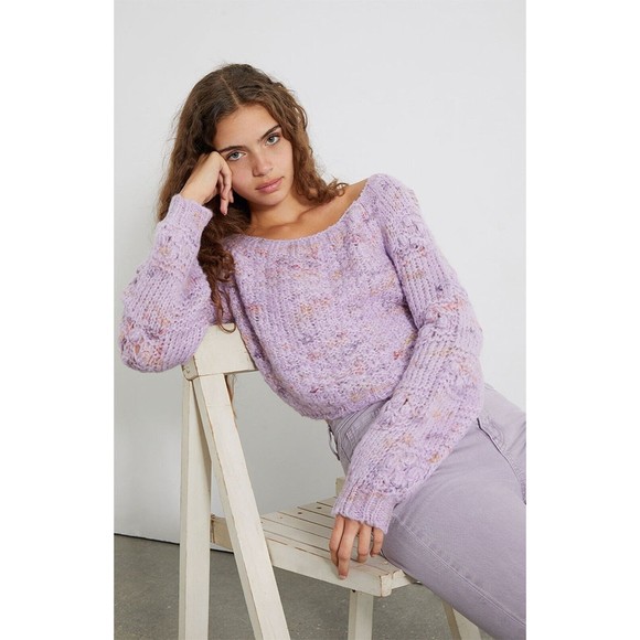 Free People Sweaters - Free People Womens Sunset Cloud Pullover Sweater S Purple Chunky Knit Crop Top